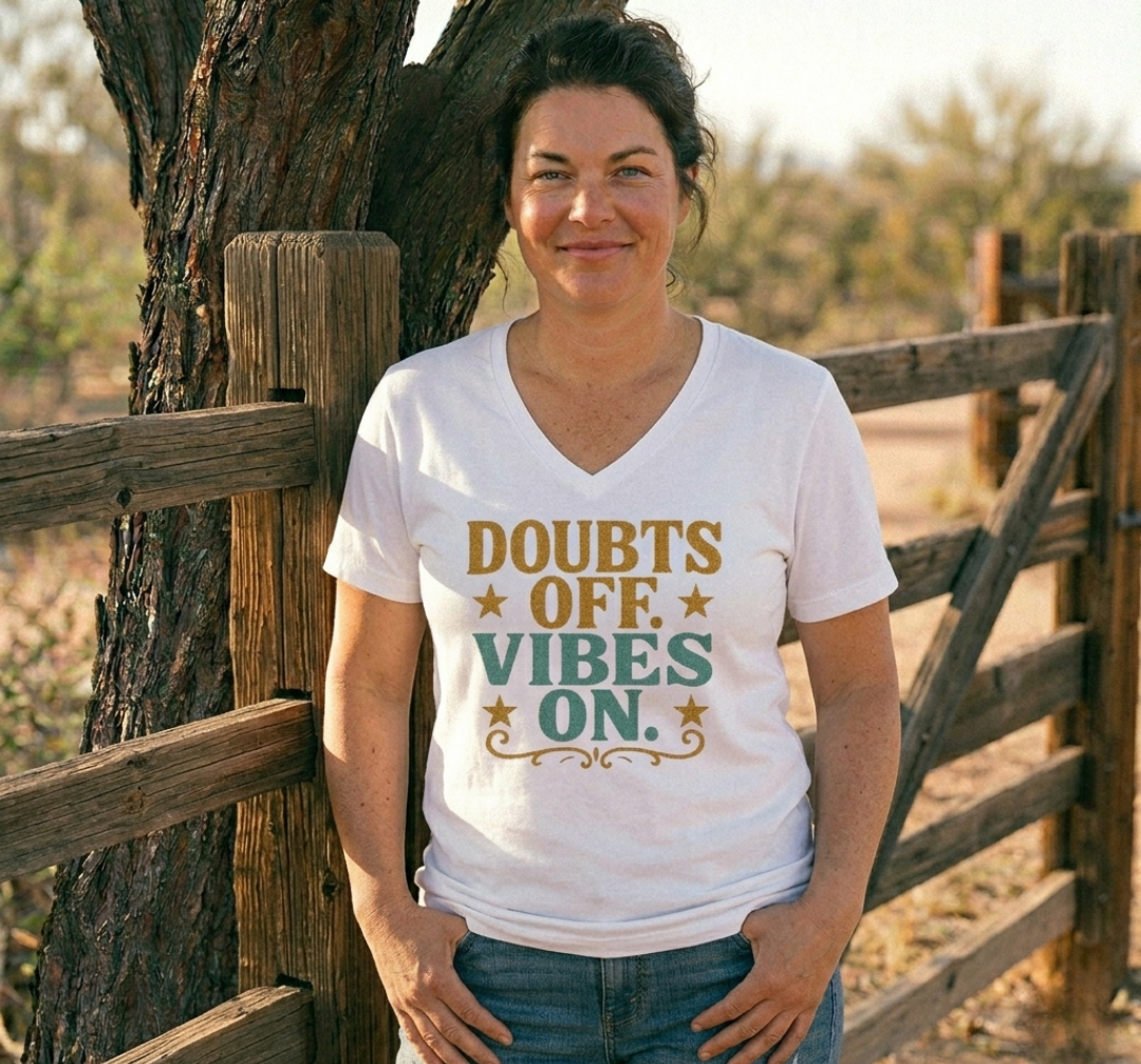 V-Neck Doubts off. Vibes On. Cotton Tee