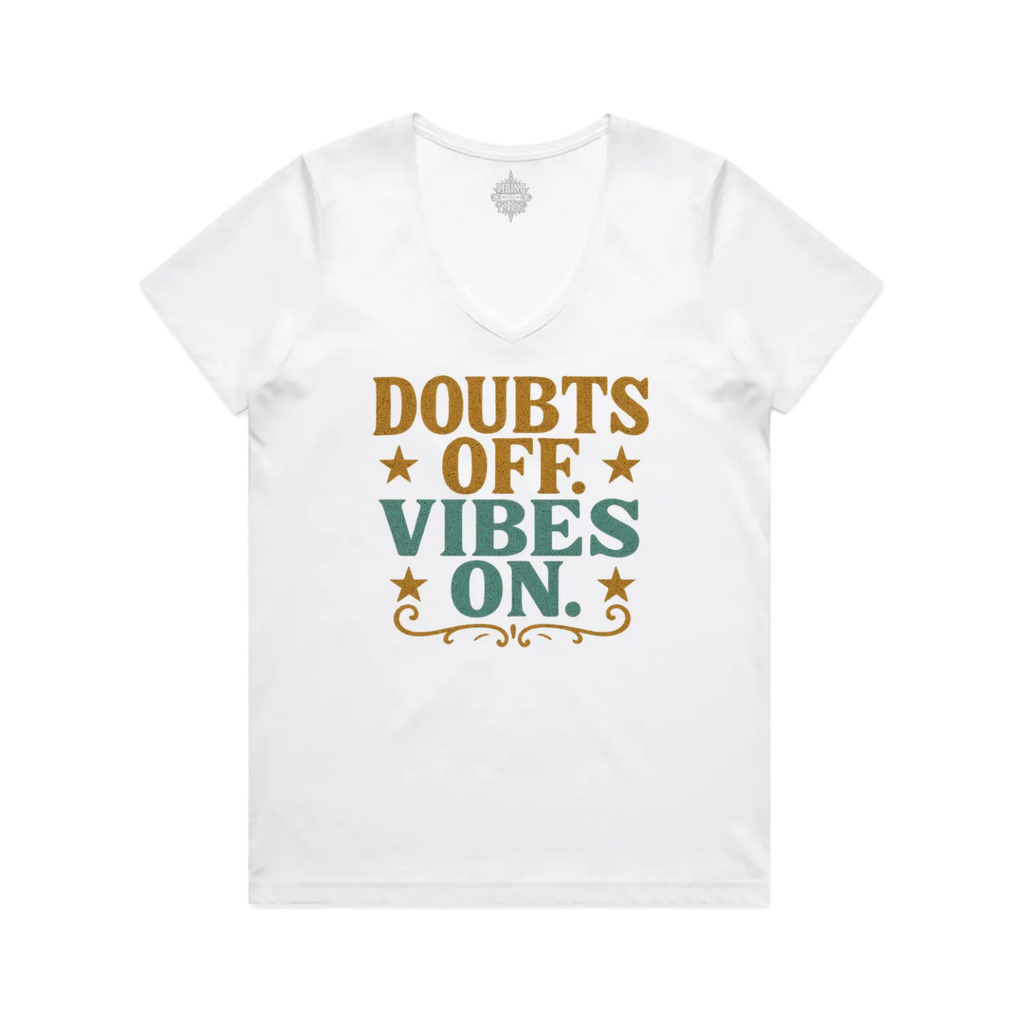 V-Neck Doubts off. Vibes On. Cotton Tee