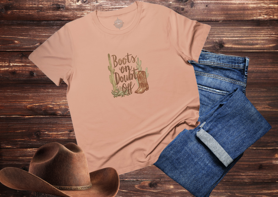 Boots On Doubt Off Maple Cotton Tee